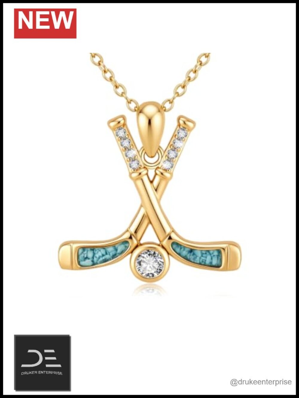 925 Sterling Silver Turquoise Hockey Pendant Necklace Sports Jewelry Gift for